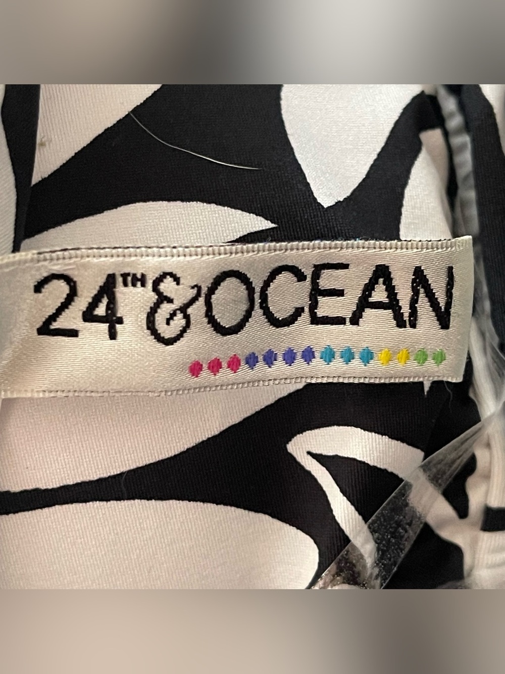 24th & Ocean Black & White Twist Halter Swimdress with Leaf Print - Picture 8 of 16
